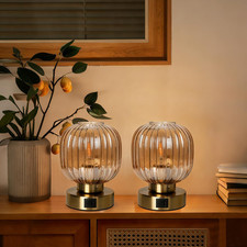 Elegant Touch Control Table Lamps Set of 2 with USB Charging Ports - Gold Glass