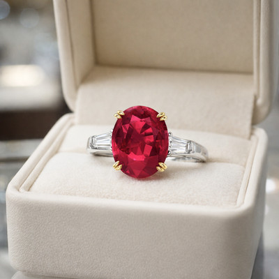 3.00 Ct Oval Cut Natural Ruby & Diamond Propose Ring 14K White Gold Size 8