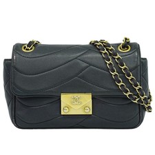 CHANEL CC Pagoda Flap Leather Chain Shoulder Crossbody Bag Black Gold