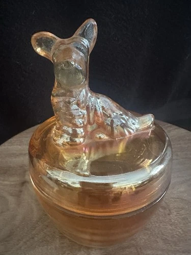 Vintage Jeanette Scottie Dog Carnival Glass Trinket/Candy Dish 4"W x 5.5"T