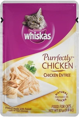 WHISKAS PURRFECTLY Chicken Wet Cat Food Chicken Entree Flavor 3 Oz (Pack of 24)