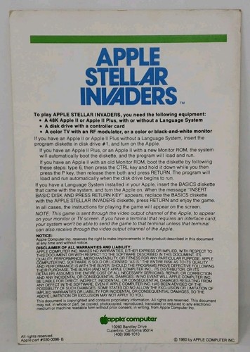 Stellar Invaders Apple II plus IIe IIc ll Computer Game Disk Manual Holder 1980 - Picture 6 of 12