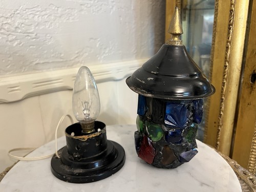 Vintage MCM Peter Marsh Nader Brutalist Chunky Multi-Color Glass Table Lamp - Picture 3 of 7
