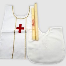 Baptism Candle Set Catholic Christening Bibs Chi Rho Cross White Red Infant