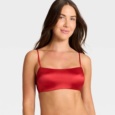 Auden Women's Satin Unlined Scoop Bralette Adjustable Straps Stretchy Red Large