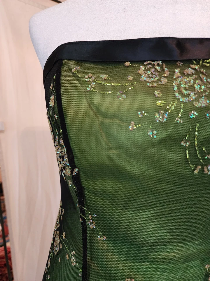 US VTG 90's Zum Zum Whimsygoth Green Black Mesh Sparkle Gown Size 2 Fairy Kei - Image 3 of 4