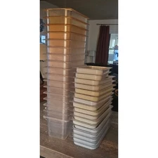 Set of 17 Cambro 1/3 Size Clear Pans (6" Deep) with 17 GripLid Covers – Used