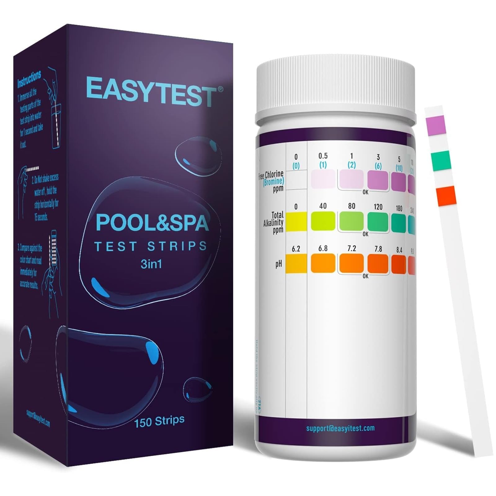 EASYTEST Hot Tub Test Strips, 150 Strips Pool and Spa for 3IN1POOL