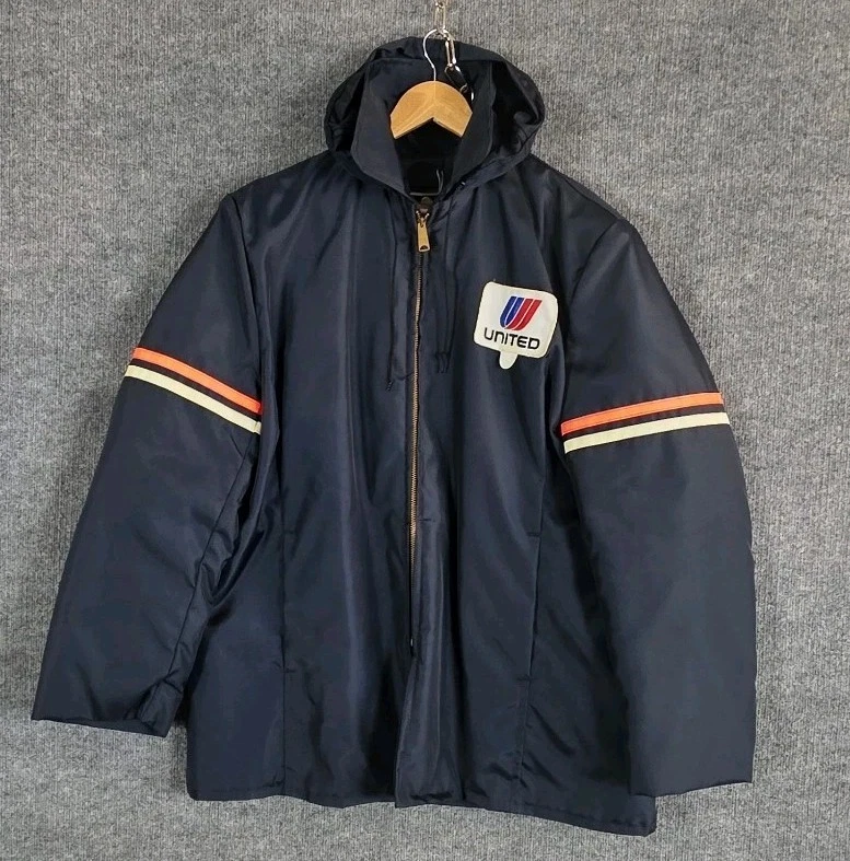 Vintage United Airlines Jacket Mens NEW XXL Hooded Reflective Lined Navy Coat