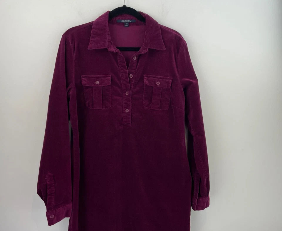 Vestido Camisa Chadwicks 14T Pana Púrpura Elastizado Manga Larga Para Mujer A5-06 Foto 3 de 4