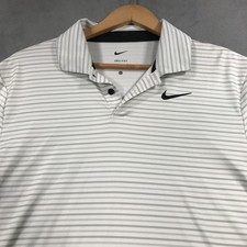 Nike Polo Shirt Men's Small Gray White Striped Dri Fit Golf Performance Preppy