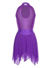 US Womens Lyrical Dance Dress Shiny Figure Skating Built-in Briefs Leotard Dress