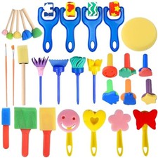 30 Pièces Kit Peinture Enfant, Matériel Pinceaux Éponge Set pour Éducation Pr...