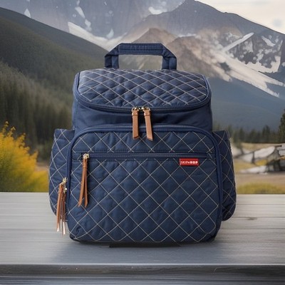 Skip Hop FormaDiaper Bag Backpack Navy Blue Multiple Pockets Travel LinedZippers