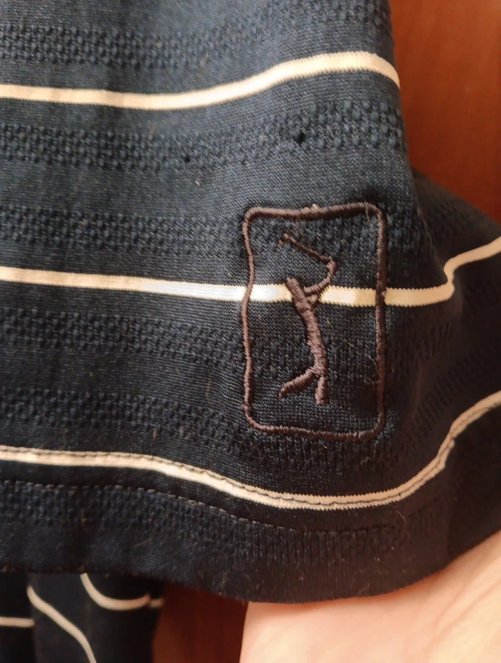 P G A Tour Polo Men’s X Large Short Sleeve. Blue/White Striped W/Logo. - Image 2 of 4