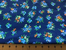 Blue and Orange Floral on Blue 100% cotton fabric sold by the yard#2158