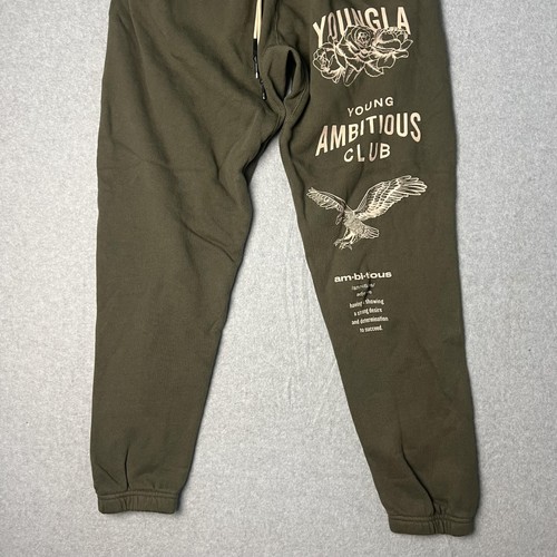YoungLA Sweatpants Mens Small Olive Green Young Ambitious Club Graphic Joggers - Picture 6 of 13