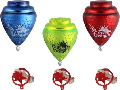 3 Pack Rey Dragon Durable Plastic Spin Tops for Kids Metal Tip Made in... 