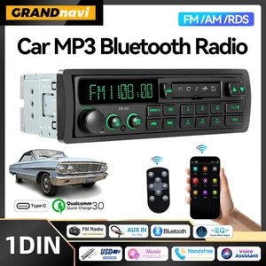 1DIN Rétro-radio de voiture MP3 Le joueur Stereo FM AM RDS DAB Récepteur QC3.0 Bluetooth Fo
