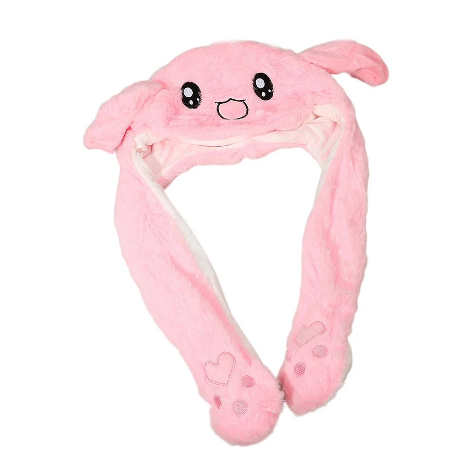 One Size Soft Plush Bunny Ear Flaps & Dangling Paws Winter Hat for Women Pink - Image 4 of 4