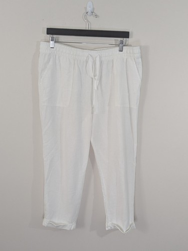 Old Navy Pants Womens Large White Linen Rayon Drawstring Pockets Beachy Cruise