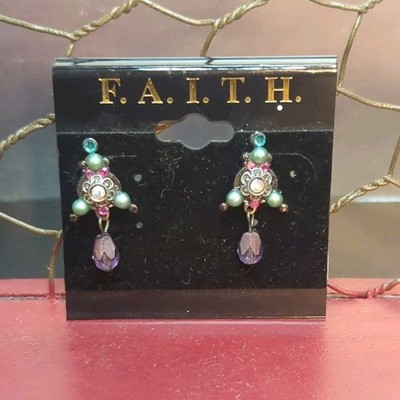 F. A. I. T. H. Co. ''Prince Charming'' Teal & Pink Dangle Earrings