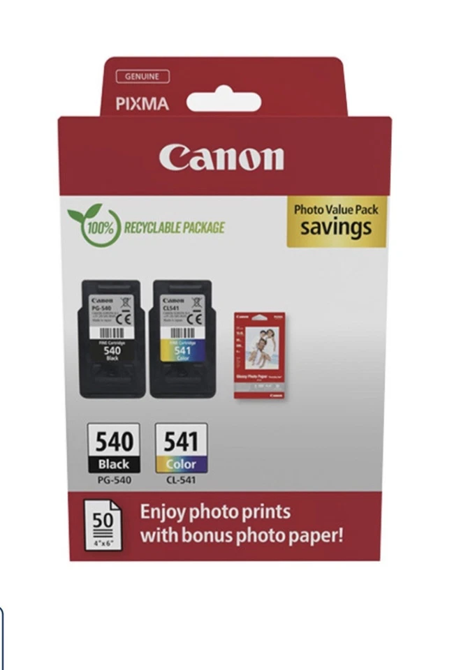 Canon PG540/CL541 (1 Noir/1 Couleur) Cartouche d’Encre Neuve Avec Papier Photo - Photo 1/1