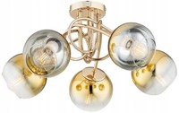 Deckenleuchte 5-Flammig Glas Gold Metall E27 B:50 Cm Deckenlampe Schlafzimmer