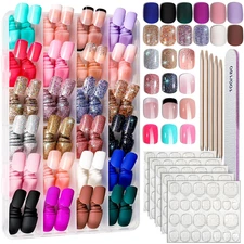 Press on Nails, 24 Colors 576PCS Press on Nails Short Square Matte Glossy. Glitt