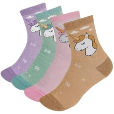 Kids Merino Wool Hiking Socks for Toddlers Boys Girls, 4 Pairs Warm Thick 1-3T