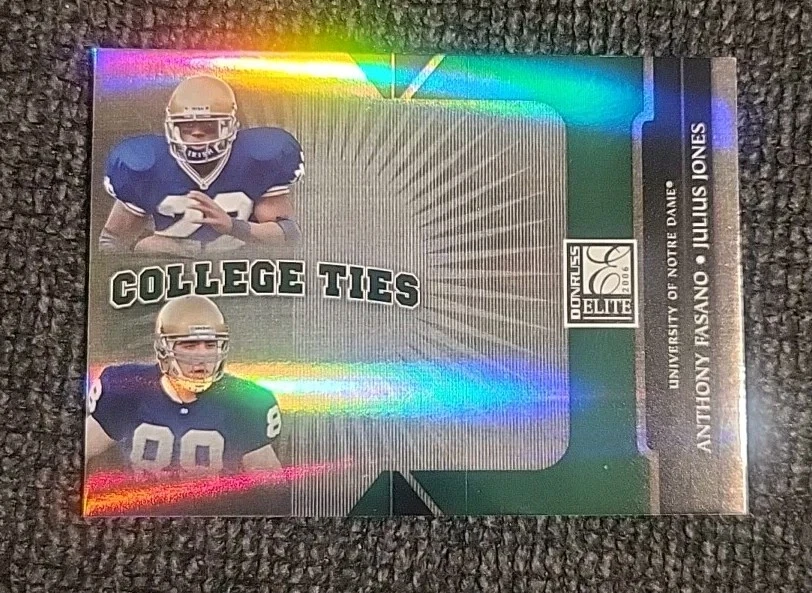 2006 Donruss Elite College Ties /1000 Anthony Fasano Julius Jones RC Notre Dame  - Image 2 of 3