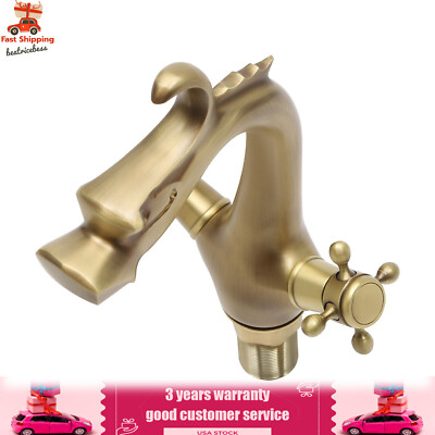 Dragon Shaped Gold Bathroom Sink Mixer Tap Two-Handle Dual Hot Cold Water Faucet
