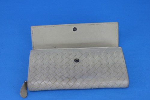 BOTTEGA VENETA Intrecciato Beige Leather Foldover Long Wallet Purse Women's Auth - Picture 8 of 12