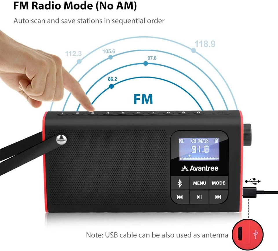 Avantree SP850 Radio FM Portátil, Altavoz Bluetooth y Reproductor de Tarjetas SD En Caja Foto 2 de 4