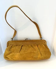 VTG Nicole Miller Collection Frame Style Tan Ruched Leather Shoulder  Purse