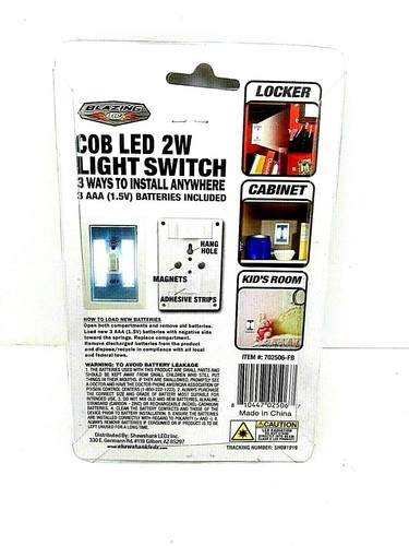 COB 2 W LED Light Switch White 200 Lumens Includes 1.5v Batteries 3 AAA NEW - Picture 2 of 5