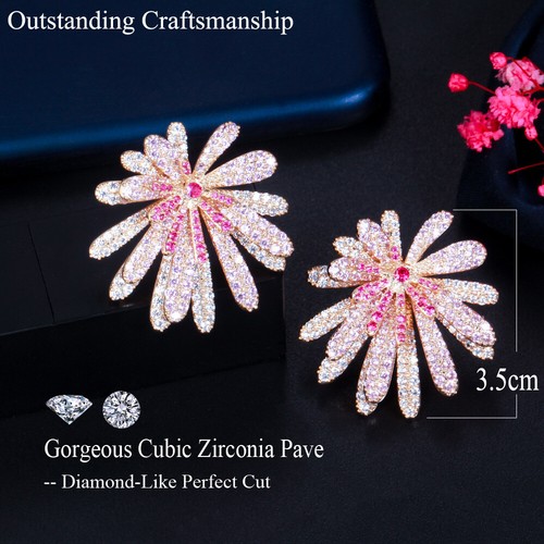 Rot rosa gelb vergoldet CZ große geometrische Blumenohrringe für Frauen Schmuck - Bild 5 von 11