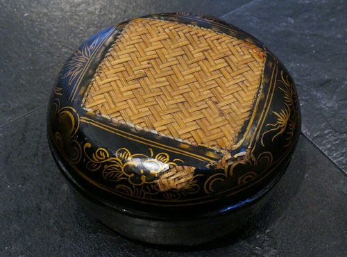 Vintage Chinese/Asian Black Lacquered & Plaited Bamboo Nesting Boxes & Lids - Picture 9 of 18