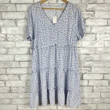 J.CREW FACTORY NWD V-Neck Ruffle Blue Floral Tiered Mini Dress LARGE BI385