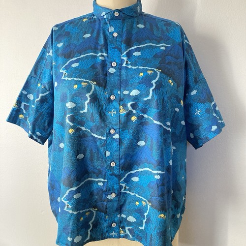 Marble Sud Womens Top Button Up Oversized Boxy Drop Shoulder Bear Mountain Plane