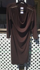 Michael Michael Kors women Cowlneck Gold Chain Shoulder Dress SZ LColor Chocolat
