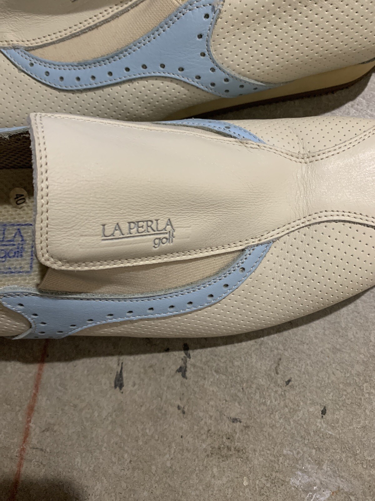 SAOLA scarpe da golf la perla donna pelle suola oxford taglia 40 crema blu logo