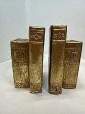 VINTAGE CBK Ltd. 1995 Resin GOLD LEAF BOOKENDS Roman Numerals XII Book Collector