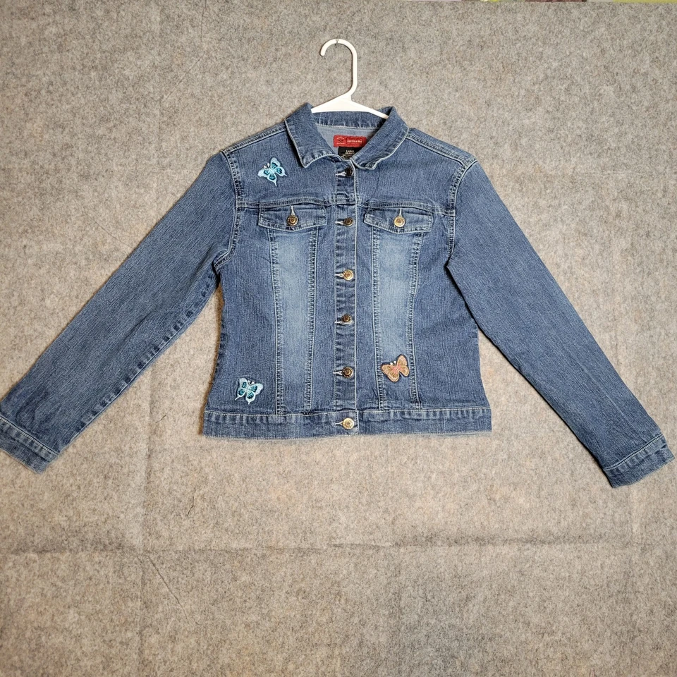 Chaqueta Denim Arizona Jean Company Niñas Talla L Azul Mariposas Parches Y2k Años 90 Foto 3 de 4