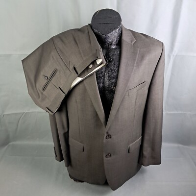 LAUREN Ralph Lauren 44L Mens 2pc Suit 2-Button Brown 100% Wool Pleated  Cuffed