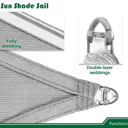 24'x24' Sonnenschutz Segel mit Kabel UV Block Hinterhof Terrasse Garten Pool Abdeckung Outdoor - Bild 6 von 44