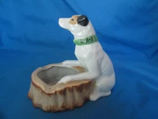 Vintage Jack Russell Terrier Dog Ceramic Ashtray With Tree Stump  Japan RARE