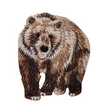 Brown Grizzly Bear, Realistic Animals, Embroidered, Iron on Patch, 2-1/4"