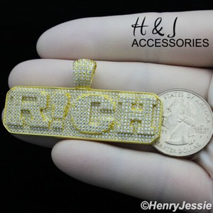 Authentic MEN 925 STERLING SILVER ICY CZ SILVER/GOLD PLATED 3D RICH LETTER PENDANT*ASP260