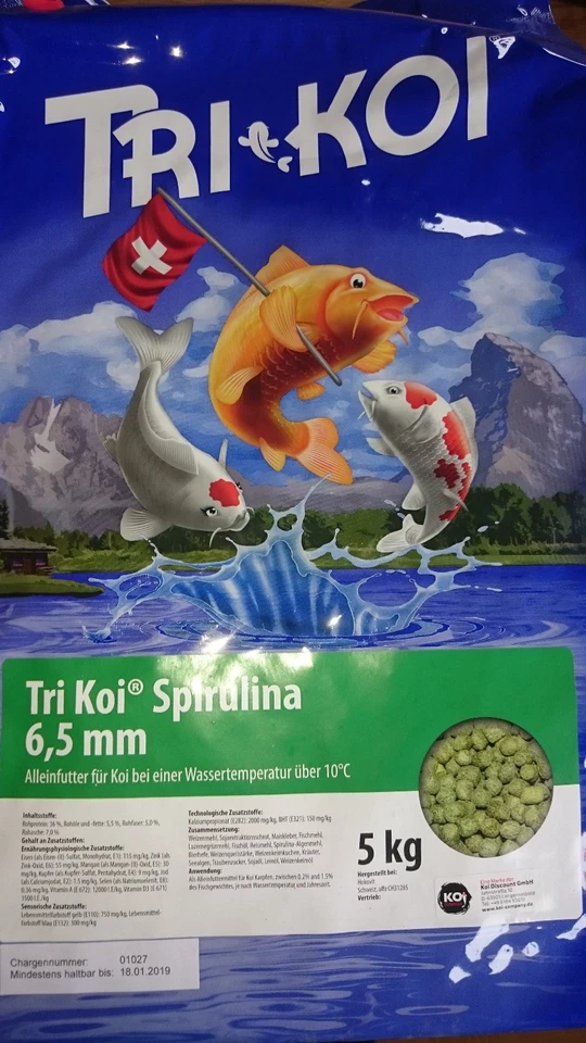 Tri Koi Spirulina - farbförderndes Koifutter aus der Schweiz - 6,5 mm - 5 kg